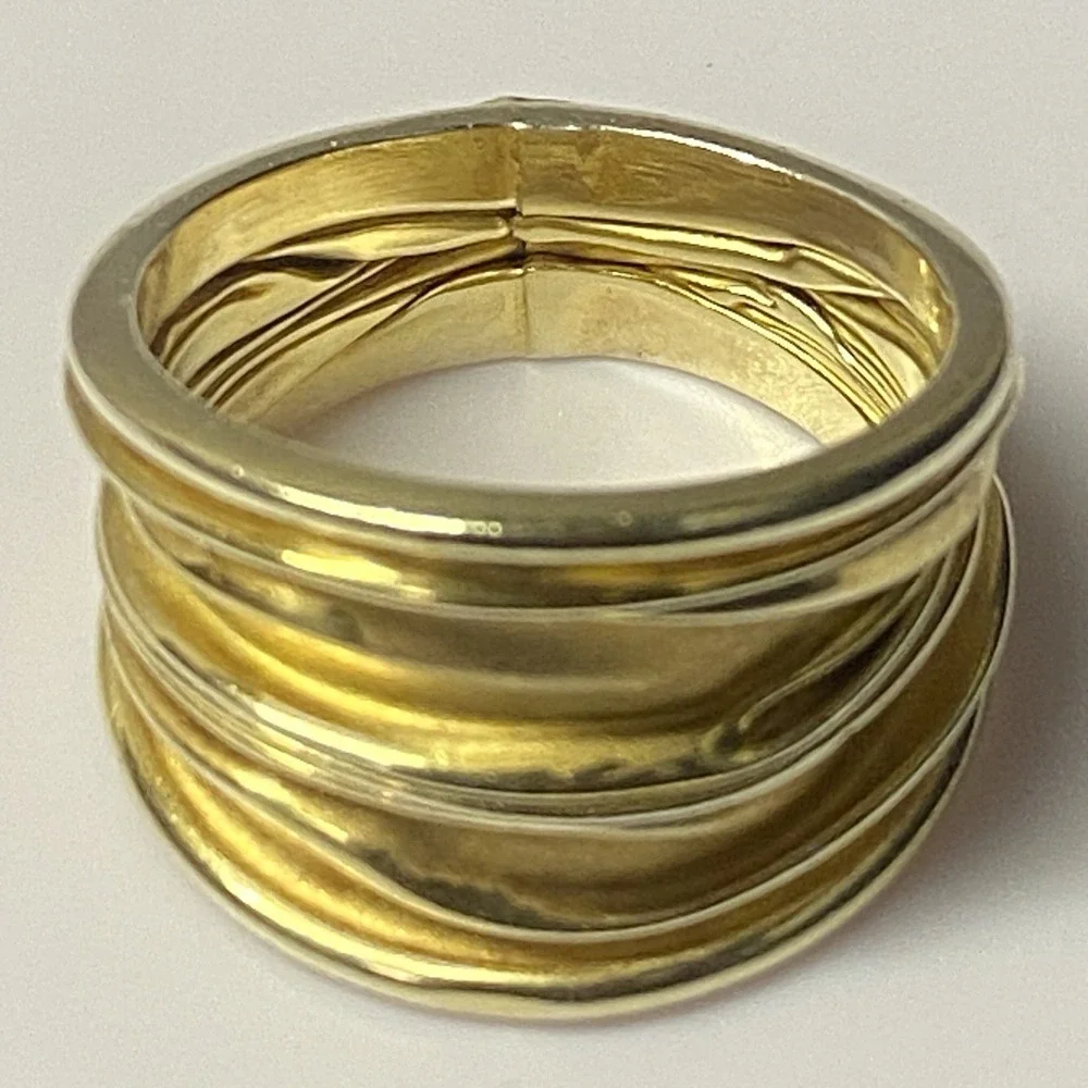 Wide Artisan 925 Gold Over Sterling Silver Ring Band Sz 8.75